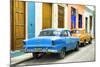Cuba Fuerte Collection - Two Classic American Cars - Blue & Orange-Philippe Hugonnard-Mounted Photographic Print