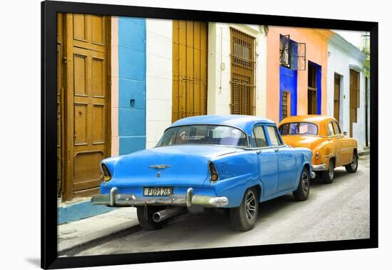 Cuba Fuerte Collection - Two Classic American Cars - Blue & Orange-Philippe Hugonnard-Framed Photographic Print