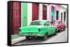 Cuba Fuerte Collection - Two Classic American Cars - Green & Rasberry-Philippe Hugonnard-Framed Stretched Canvas