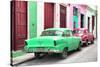 Cuba Fuerte Collection - Two Classic American Cars - Green & Rasberry-Philippe Hugonnard-Stretched Canvas