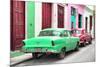 Cuba Fuerte Collection - Two Classic American Cars - Green & Rasberry-Philippe Hugonnard-Mounted Photographic Print