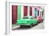 Cuba Fuerte Collection - Two Classic American Cars - Green & Rasberry-Philippe Hugonnard-Framed Photographic Print