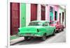 Cuba Fuerte Collection - Two Classic American Cars - Green & Rasberry-Philippe Hugonnard-Framed Photographic Print