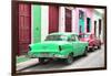 Cuba Fuerte Collection - Two Classic American Cars - Green & Rasberry-Philippe Hugonnard-Framed Photographic Print