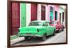 Cuba Fuerte Collection - Two Classic American Cars - Green & Rasberry-Philippe Hugonnard-Framed Photographic Print