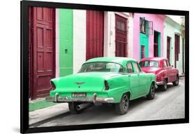 Cuba Fuerte Collection - Two Classic American Cars - Green & Rasberry-Philippe Hugonnard-Framed Photographic Print