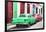 Cuba Fuerte Collection - Two Classic American Cars - Green & Rasberry-Philippe Hugonnard-Framed Photographic Print