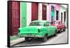 Cuba Fuerte Collection - Two Classic American Cars - Green & Rasberry-Philippe Hugonnard-Framed Stretched Canvas