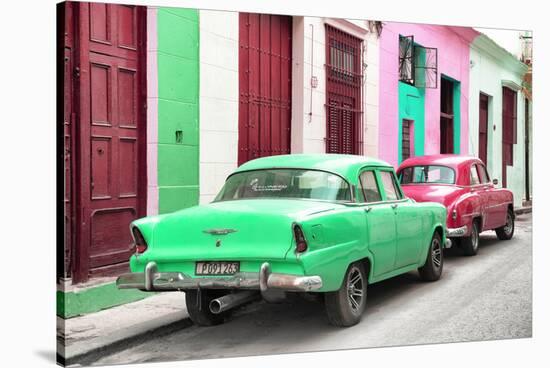 Cuba Fuerte Collection - Two Classic American Cars - Green & Rasberry-Philippe Hugonnard-Stretched Canvas