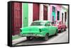 Cuba Fuerte Collection - Two Classic American Cars - Green & Rasberry-Philippe Hugonnard-Framed Stretched Canvas