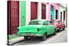 Cuba Fuerte Collection - Two Classic American Cars - Green & Rasberry-Philippe Hugonnard-Stretched Canvas