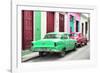Cuba Fuerte Collection - Two Classic American Cars - Green & Rasberry-Philippe Hugonnard-Framed Photographic Print