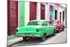 Cuba Fuerte Collection - Two Classic American Cars - Green & Rasberry-Philippe Hugonnard-Mounted Photographic Print