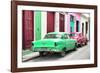 Cuba Fuerte Collection - Two Classic American Cars - Green & Rasberry-Philippe Hugonnard-Framed Photographic Print