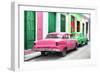 Cuba Fuerte Collection - Two Classic American Cars - Pink & Green-Philippe Hugonnard-Framed Photographic Print