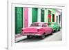 Cuba Fuerte Collection - Two Classic American Cars - Pink & Green-Philippe Hugonnard-Framed Photographic Print