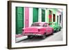 Cuba Fuerte Collection - Two Classic American Cars - Pink & Green-Philippe Hugonnard-Framed Photographic Print