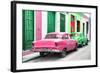 Cuba Fuerte Collection - Two Classic American Cars - Pink & Green-Philippe Hugonnard-Framed Photographic Print