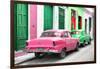 Cuba Fuerte Collection - Two Classic American Cars - Pink & Green-Philippe Hugonnard-Framed Photographic Print