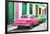 Cuba Fuerte Collection - Two Classic American Cars - Pink & Green-Philippe Hugonnard-Framed Photographic Print