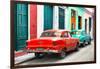 Cuba Fuerte Collection - Two Classic American Cars - Red & Turquoise-Philippe Hugonnard-Framed Photographic Print