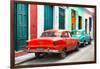 Cuba Fuerte Collection - Two Classic American Cars - Red & Turquoise-Philippe Hugonnard-Framed Photographic Print