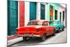 Cuba Fuerte Collection - Two Classic American Cars - Red & Turquoise-Philippe Hugonnard-Mounted Photographic Print