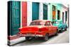 Cuba Fuerte Collection - Two Classic American Cars - Red & Turquoise-Philippe Hugonnard-Stretched Canvas