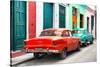 Cuba Fuerte Collection - Two Classic American Cars - Red & Turquoise-Philippe Hugonnard-Stretched Canvas