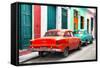 Cuba Fuerte Collection - Two Classic American Cars - Red & Turquoise-Philippe Hugonnard-Framed Stretched Canvas