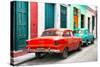 Cuba Fuerte Collection - Two Classic American Cars - Red & Turquoise-Philippe Hugonnard-Stretched Canvas