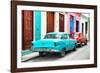 Cuba Fuerte Collection - Two Classic American Cars - Turquoise & Red-Philippe Hugonnard-Framed Photographic Print