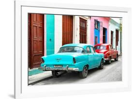 Cuba Fuerte Collection - Two Classic American Cars - Turquoise & Red-Philippe Hugonnard-Framed Photographic Print