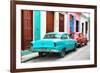 Cuba Fuerte Collection - Two Classic American Cars - Turquoise & Red-Philippe Hugonnard-Framed Photographic Print