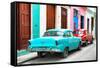 Cuba Fuerte Collection - Two Classic American Cars - Turquoise & Red-Philippe Hugonnard-Framed Stretched Canvas