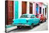 Cuba Fuerte Collection - Two Classic American Cars - Turquoise & Red-Philippe Hugonnard-Stretched Canvas