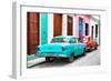 Cuba Fuerte Collection - Two Classic American Cars - Turquoise & Red-Philippe Hugonnard-Framed Premium Photographic Print