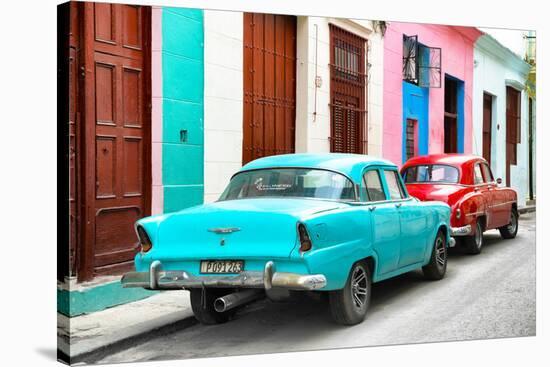 Cuba Fuerte Collection - Two Classic American Cars - Turquoise & Red-Philippe Hugonnard-Stretched Canvas