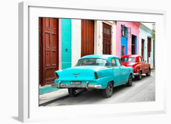 Cuba Fuerte Collection - Two Classic American Cars - Turquoise & Red-Philippe Hugonnard-Framed Photographic Print