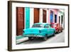 Cuba Fuerte Collection - Two Classic American Cars - Turquoise & Red-Philippe Hugonnard-Framed Photographic Print