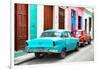 Cuba Fuerte Collection - Two Classic American Cars - Turquoise & Red-Philippe Hugonnard-Framed Photographic Print