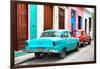 Cuba Fuerte Collection - Two Classic American Cars - Turquoise & Red-Philippe Hugonnard-Framed Photographic Print