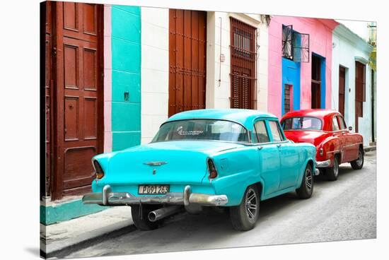 Cuba Fuerte Collection - Two Classic American Cars - Turquoise & Red-Philippe Hugonnard-Stretched Canvas