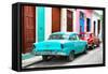 Cuba Fuerte Collection - Two Classic American Cars - Turquoise & Red-Philippe Hugonnard-Framed Stretched Canvas