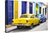 Cuba Fuerte Collection - Two Classic American Cars - Yellow & Blue-Philippe Hugonnard-Stretched Canvas