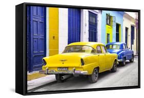 Cuba Fuerte Collection - Two Classic American Cars - Yellow & Blue-Philippe Hugonnard-Framed Stretched Canvas