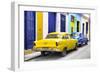 Cuba Fuerte Collection - Two Classic American Cars - Yellow & Blue-Philippe Hugonnard-Framed Photographic Print