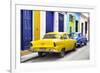 Cuba Fuerte Collection - Two Classic American Cars - Yellow & Blue-Philippe Hugonnard-Framed Photographic Print