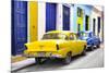 Cuba Fuerte Collection - Two Classic American Cars - Yellow & Blue-Philippe Hugonnard-Mounted Photographic Print