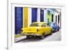 Cuba Fuerte Collection - Two Classic American Cars - Yellow & Blue-Philippe Hugonnard-Framed Photographic Print